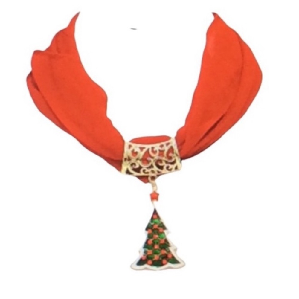 UNBRANDED Red And Green Holiday CHRISTMAS Tree Gold Filigree Scarf Ring